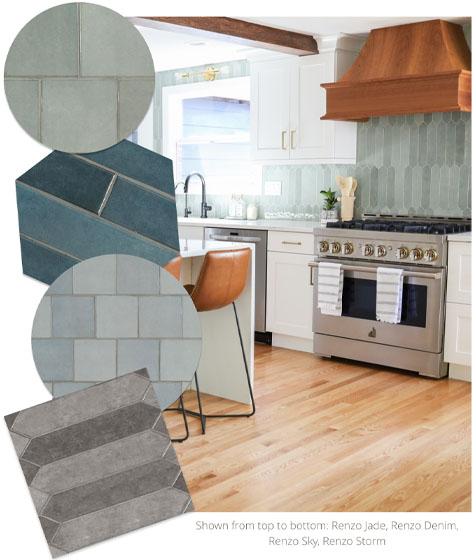 Collage of natural stone tiles for kitchen