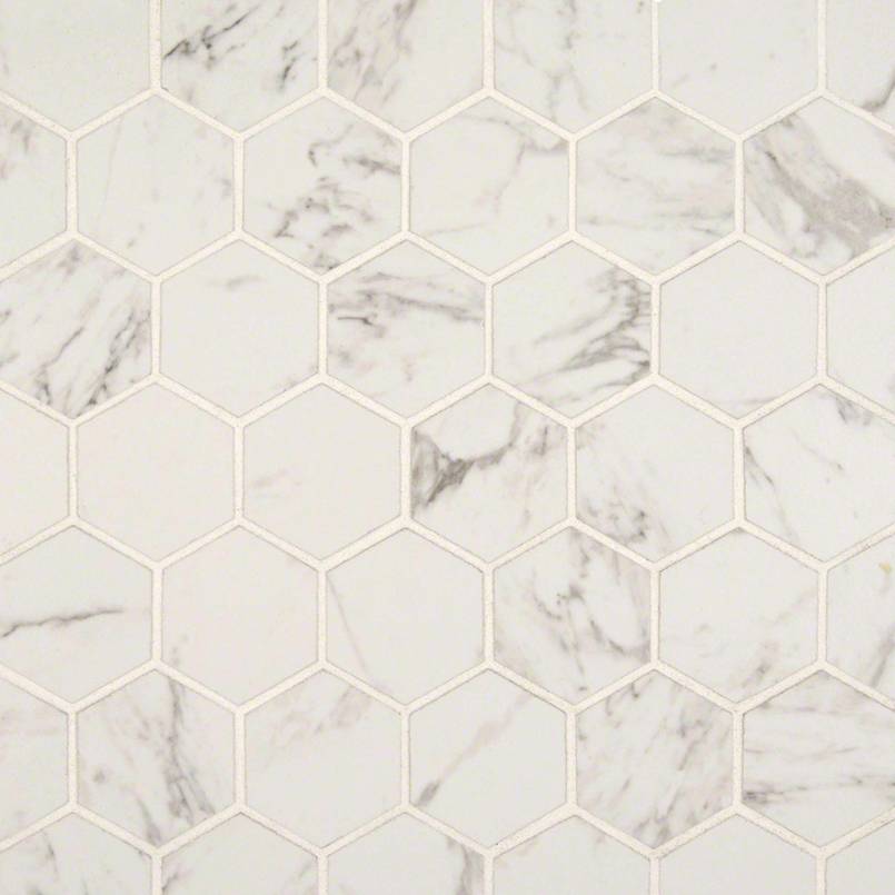 Pietra Carrara 2” Hexagon Matte Porcelain Tile Detail