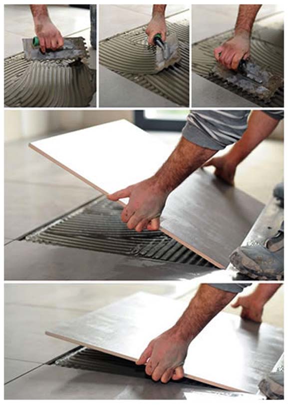 Installing porcelain store tile