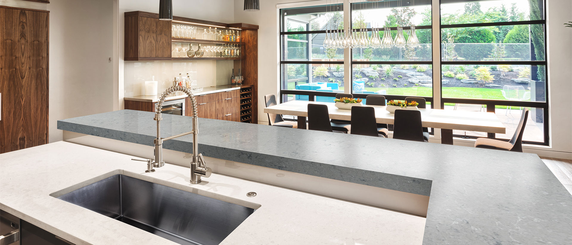 Fantasy Gray Quartz countertop in a modern and elegant kitchen