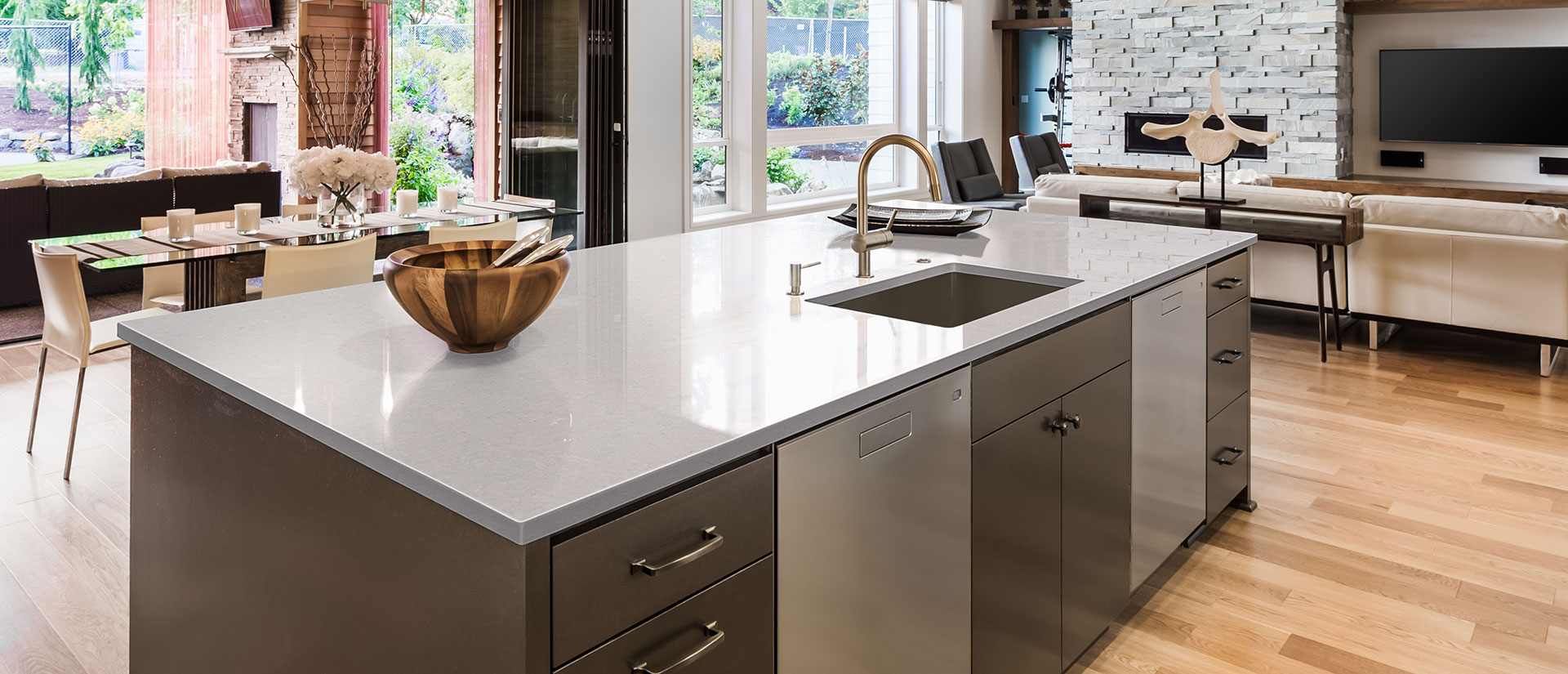 Fossil Gray Matte Quartz countertop in a modern and sleek kitchen