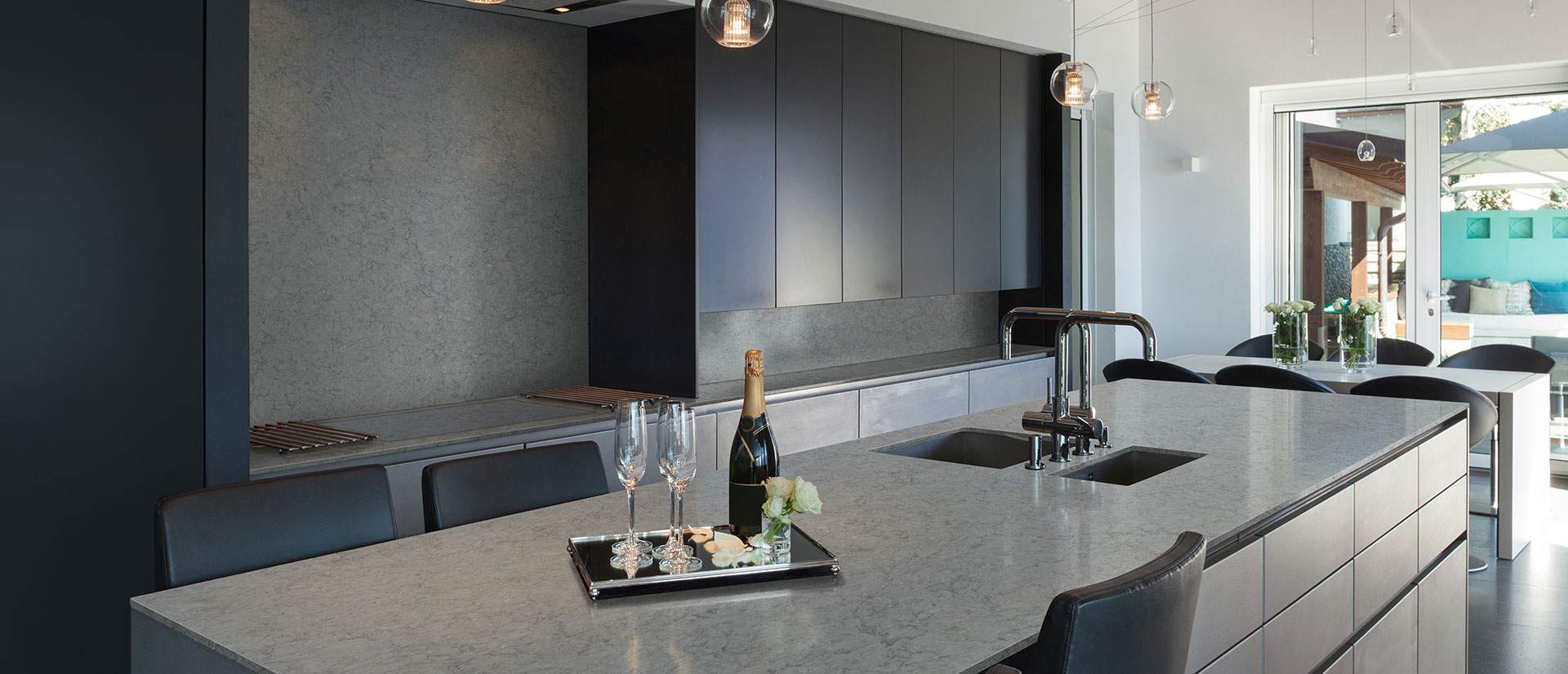 Galant Gray Quartz countertop in a spacious and airy kitchen