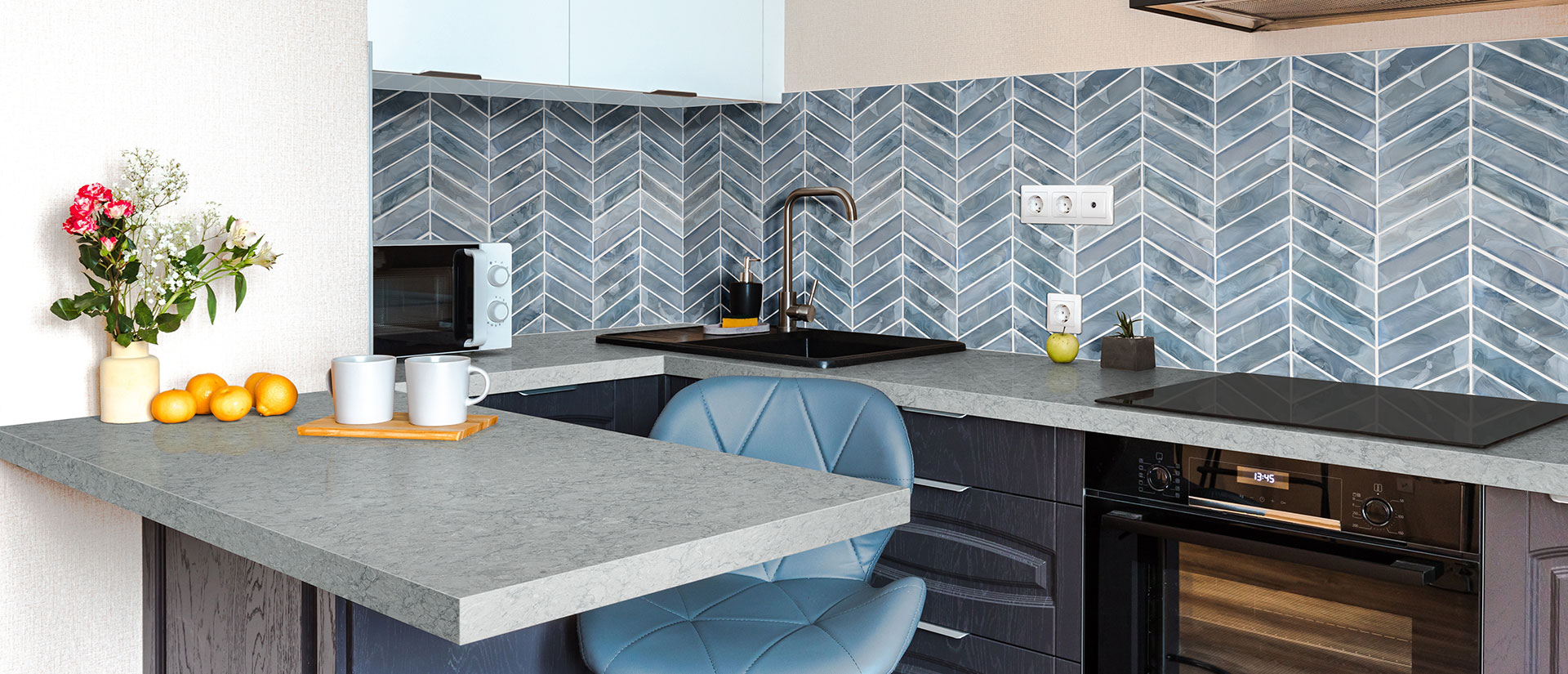 Galant Gray Quartz countertop in a modern and minimalist kitchen