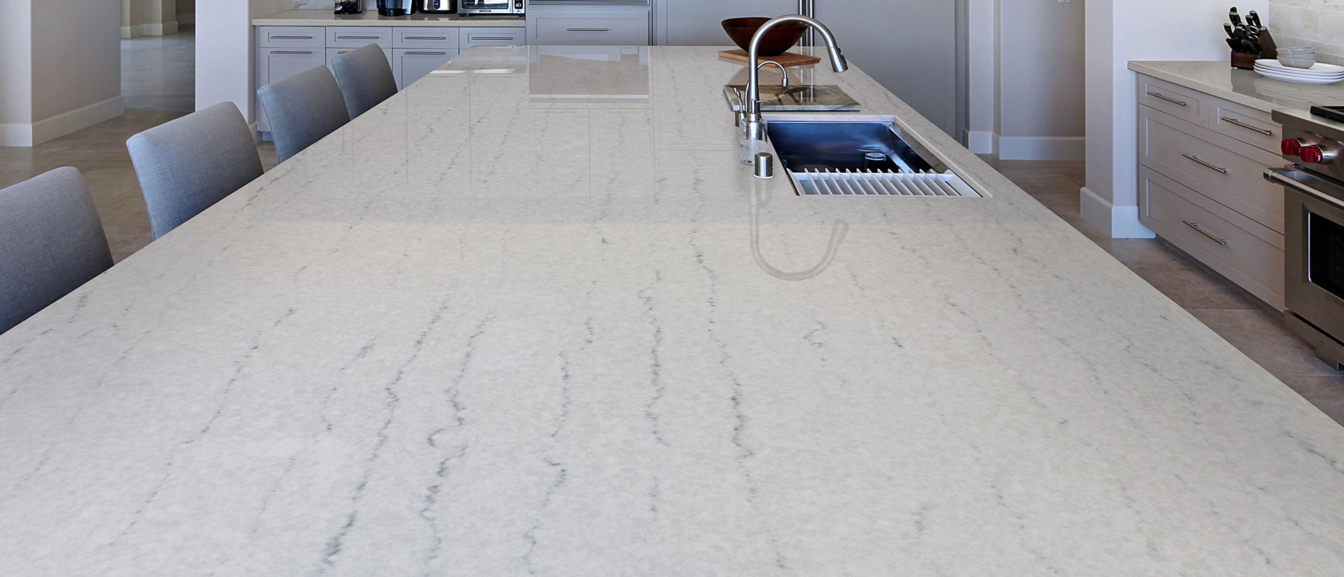 Macaubas Wave Quartz White Quartz Countertops | Q Premium Quartz