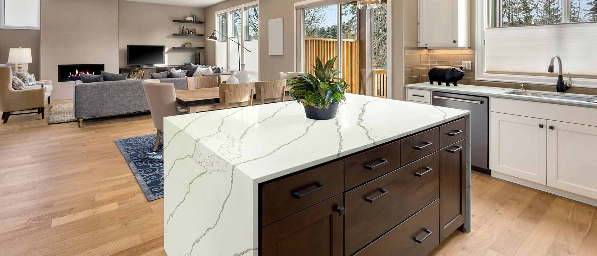 New Calacatta Laza Gold Quartz countertop in a glamorous and sophisticated kitchen