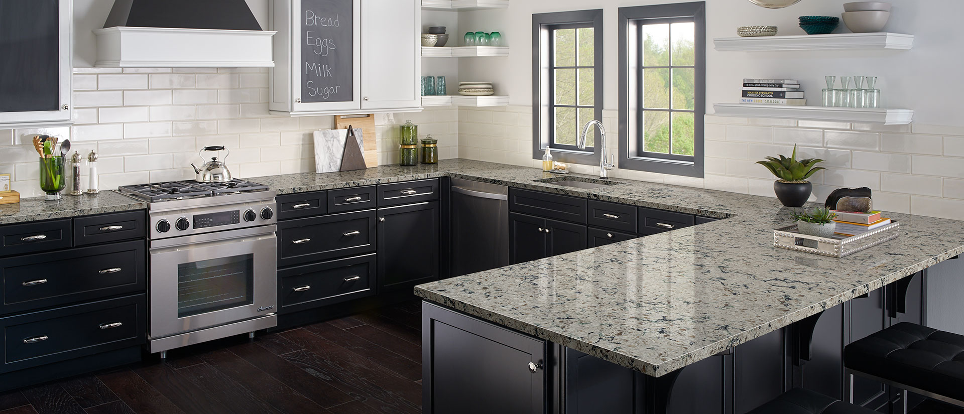 Pacific Salt Quartz countertop in a beachy and relaxing kitchen