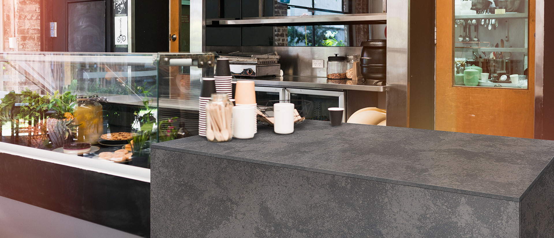 Urban Lava Concrete Quartz countertop in an edgy and modern kitchen