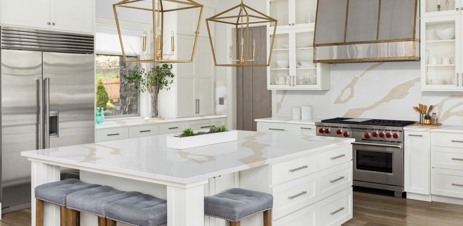 Calacatta Leon Gold Marble Look Quartz Countertops