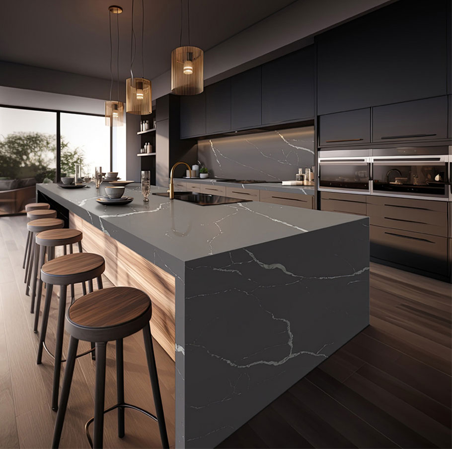 Calacatta Laza Grigio Quartz Kitchen Countertop