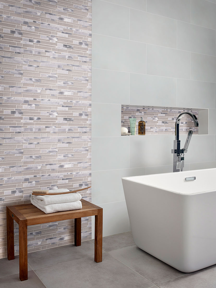 Adella White Ceramic Tile wall in bathroom