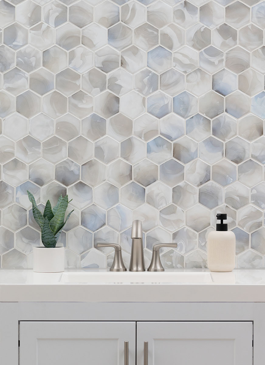 Akoya Pearl Hexagon Mosaic Tile Room Scene