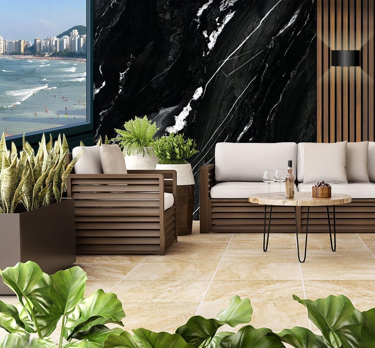 Andes Black Quartzite Wall in Living Room