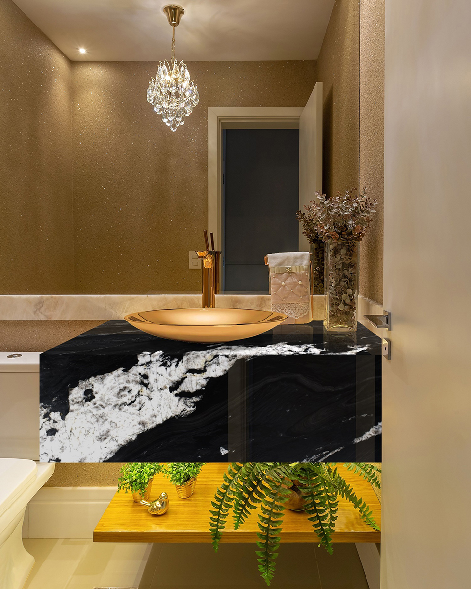 Andes Black Quartzite Countertop in Bathroom