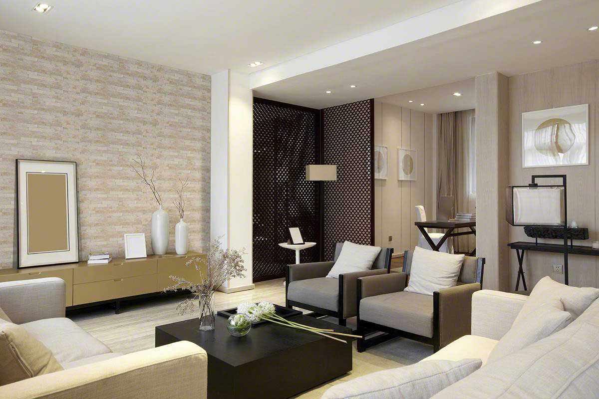 Arctic Golden Stacked Stone wall in living room