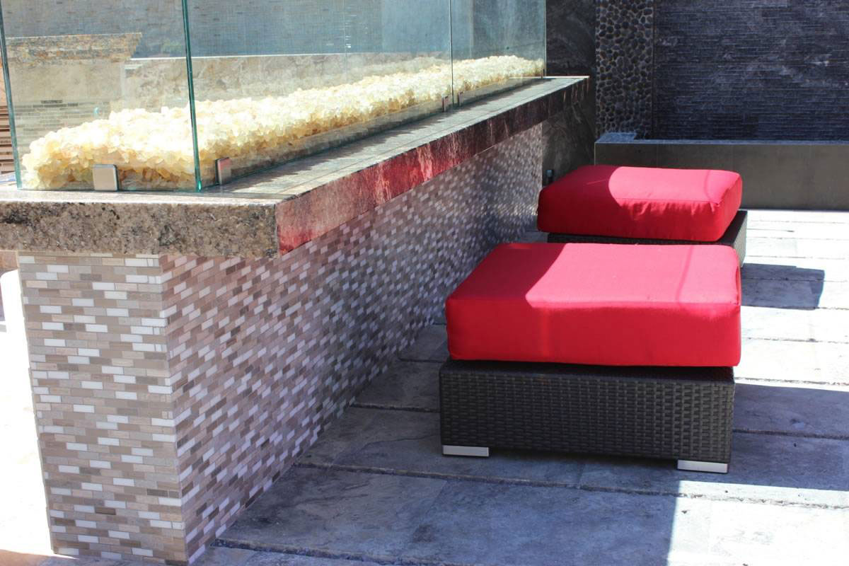 Arctic Storm Brick Pattern Tile wall in outdoor living space