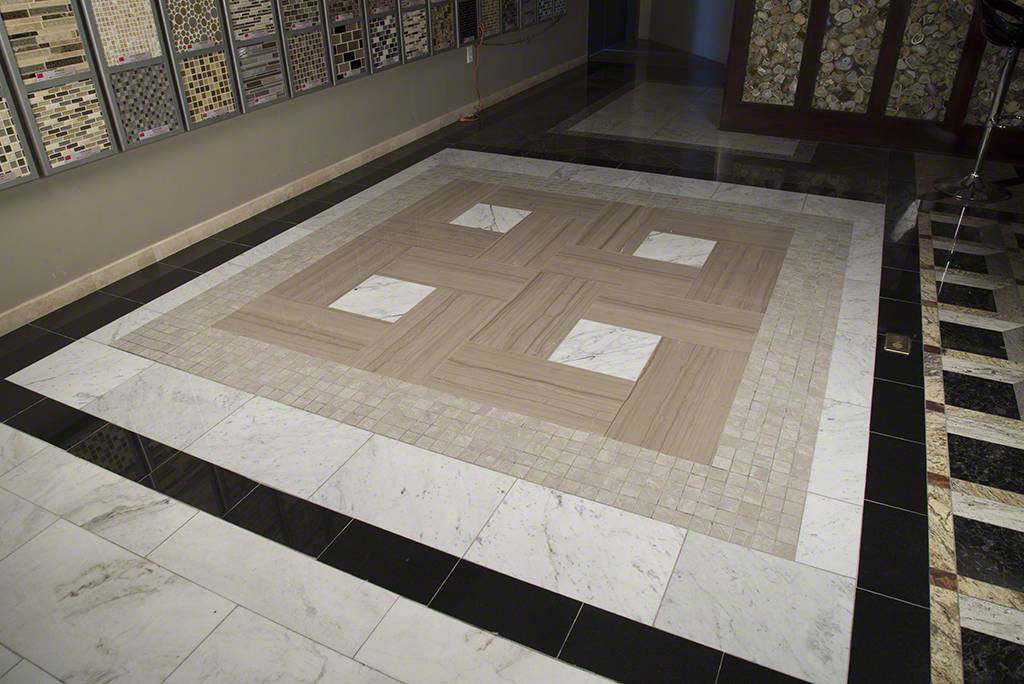 White Carrara Marble Tile Floor in Hall