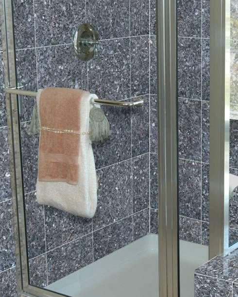 Blue Pearl Granite tile in shower      
