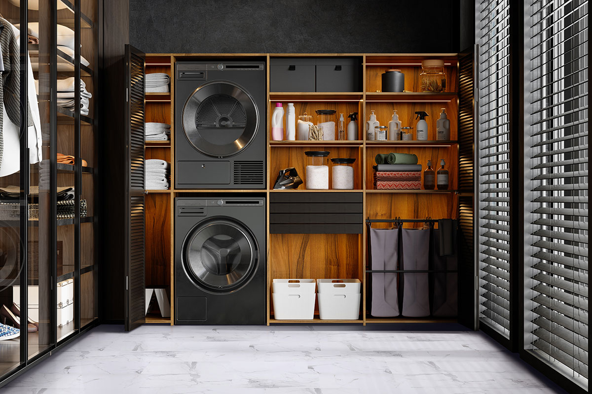 Calcatta Legend Luxury Vinyl Tile floor in laundry room
