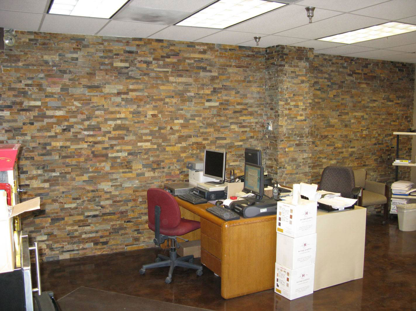 California Gold Stacked Stone wall in office