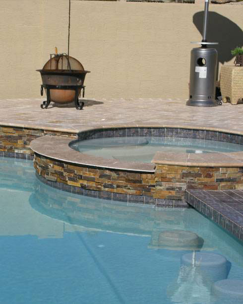 California Gold Stacked Stone wall in swimming pool 3