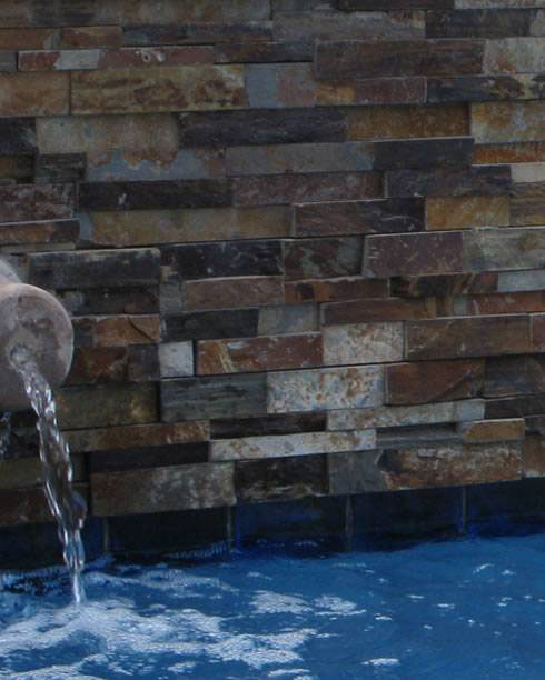 California Gold Stacked Stone wall in swimming pool 5