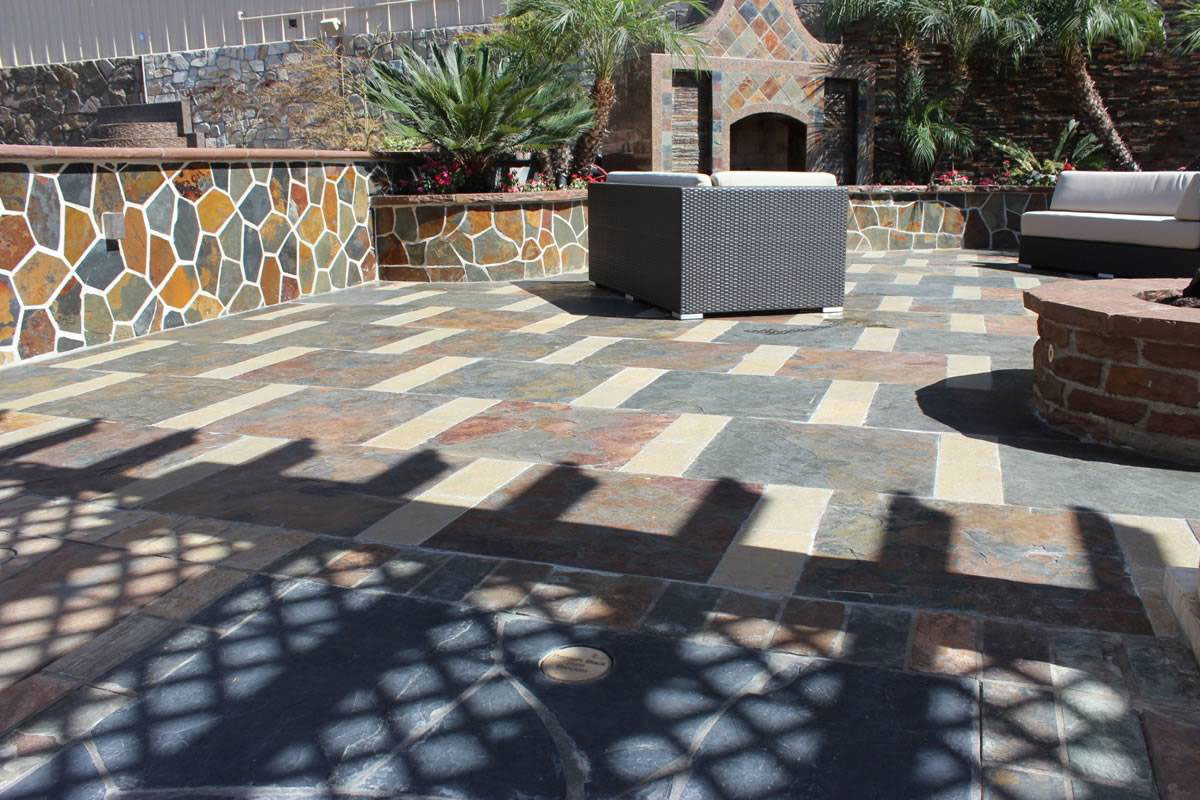 California Gold Slate Tile floor in outdoor living space
