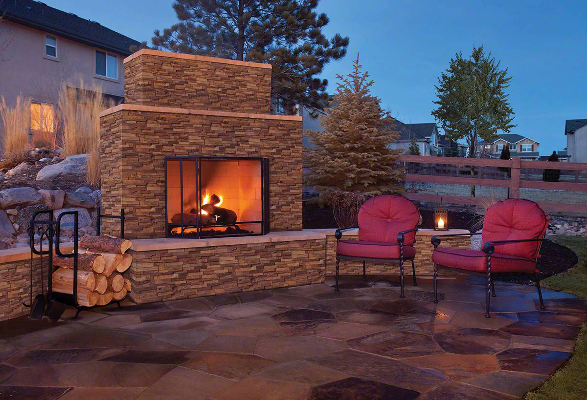 California Gold Stacked Stone wall near fireplace 3