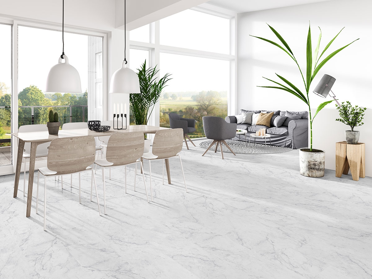 Carrara Avell Luxury Vinyl Tile floor in living room
