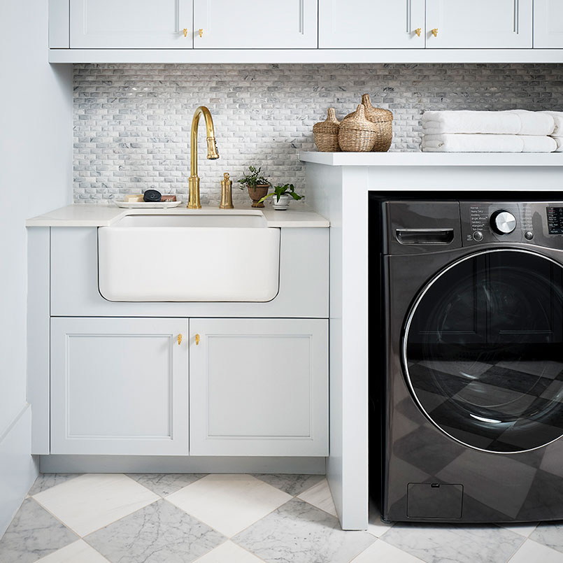 White Carrara Marble Countertop in Laundry Room