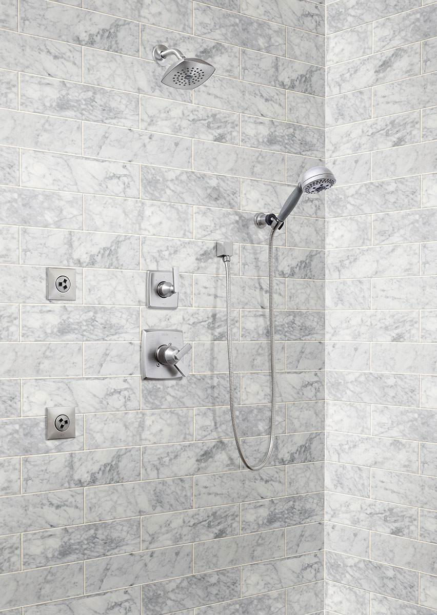 Carrara White Subway Tile Tile Polished Beveled 4x12 D room scene