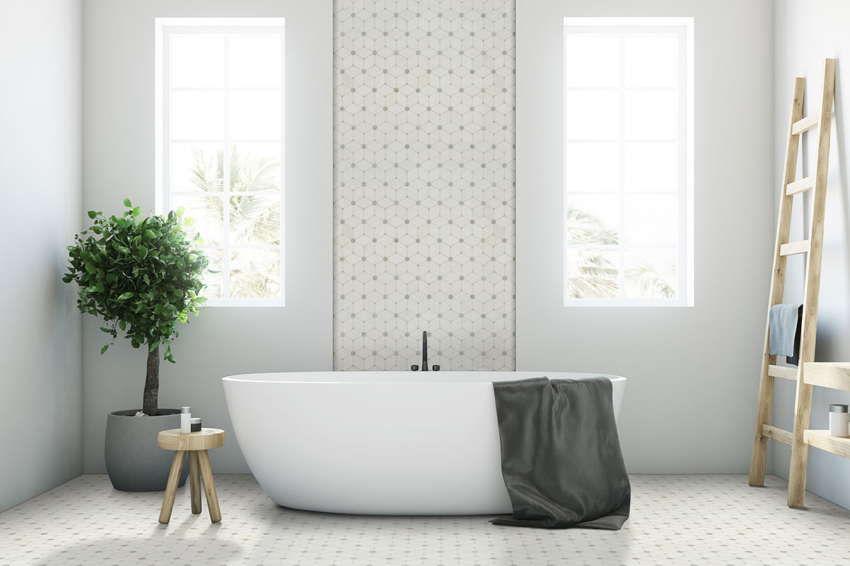 Cecily Grigio Polished Tile wall in bathroom