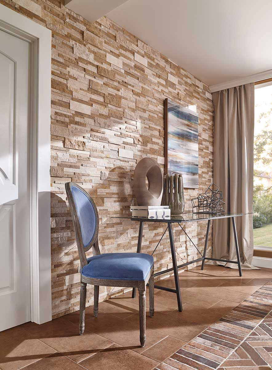 Brickstone Red 2X10 Brick Tile accent wall in living room