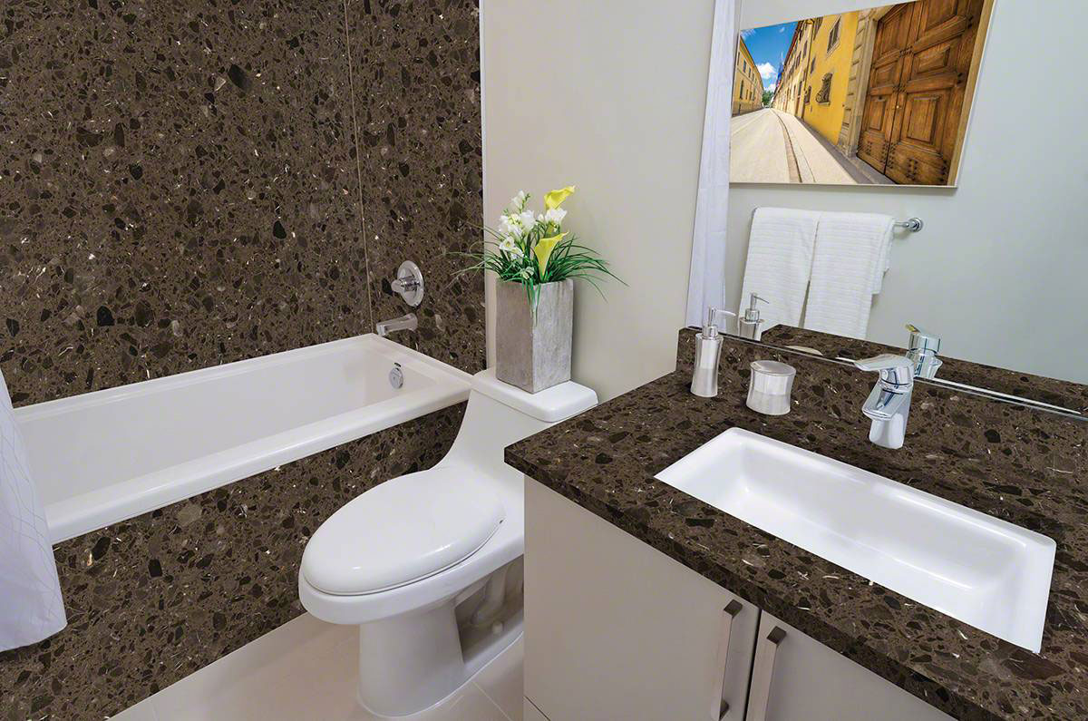 Coco Emperador Engineered Marble Countertop and Bathtub Wall in Bathroom