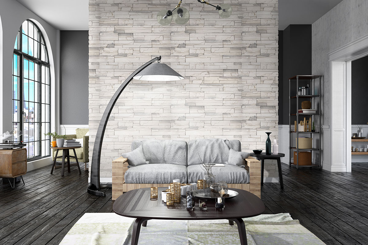 Copen Snow Stacked Stone wall in living room