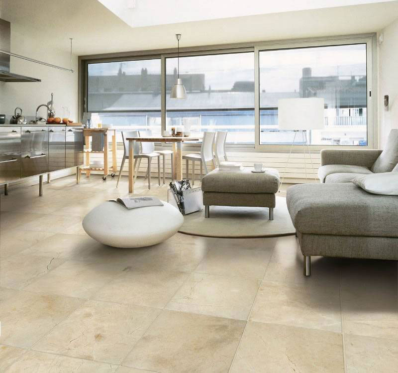 Crema Marfil Marble Floor Tile in Kitchen