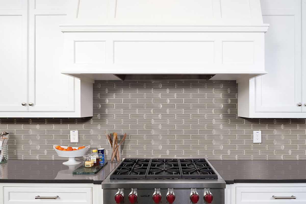 Dove Gray 2x6 Beveled Tile backsplash in kitchen