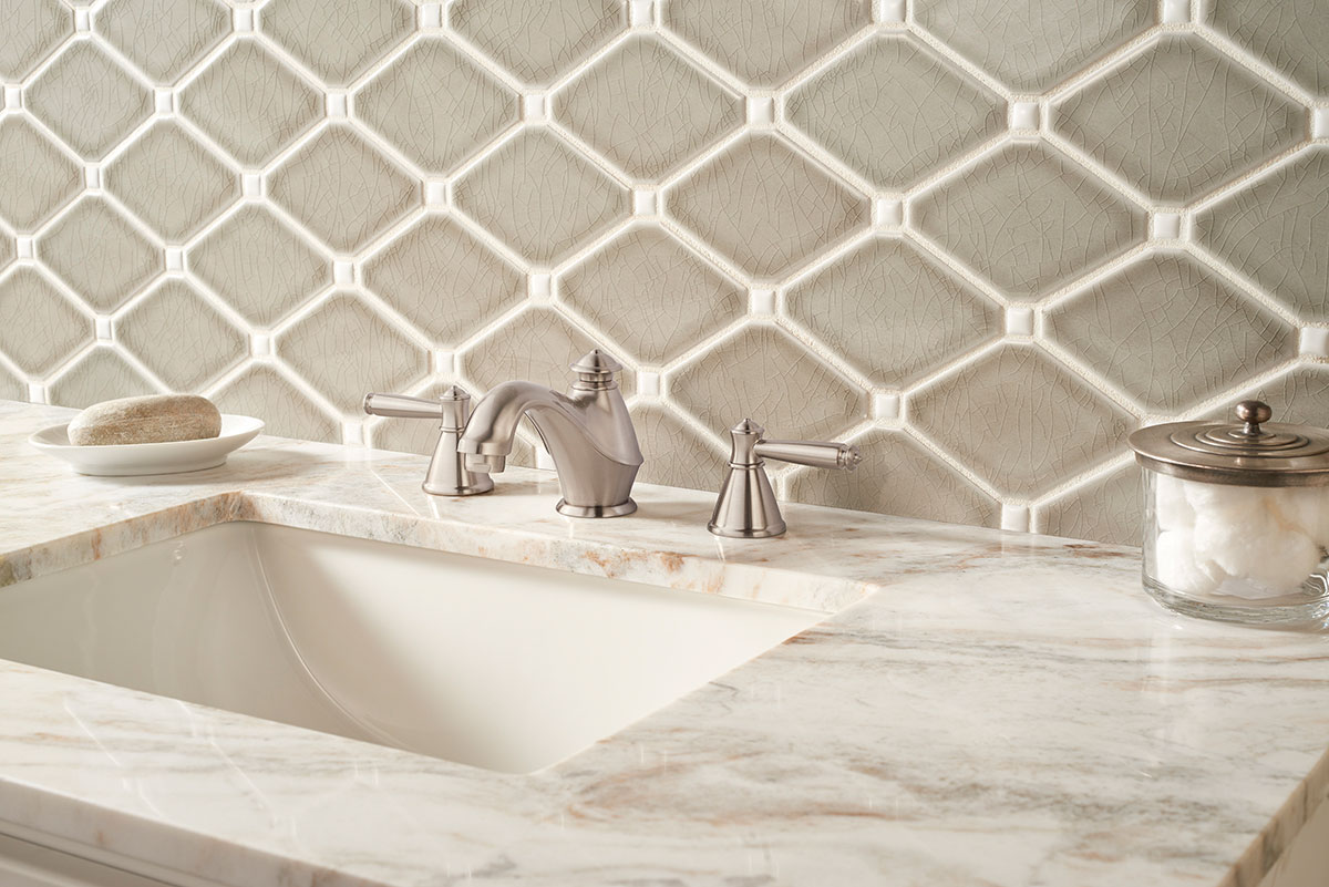 Dove Gray Diamond Tile wall in bathroom