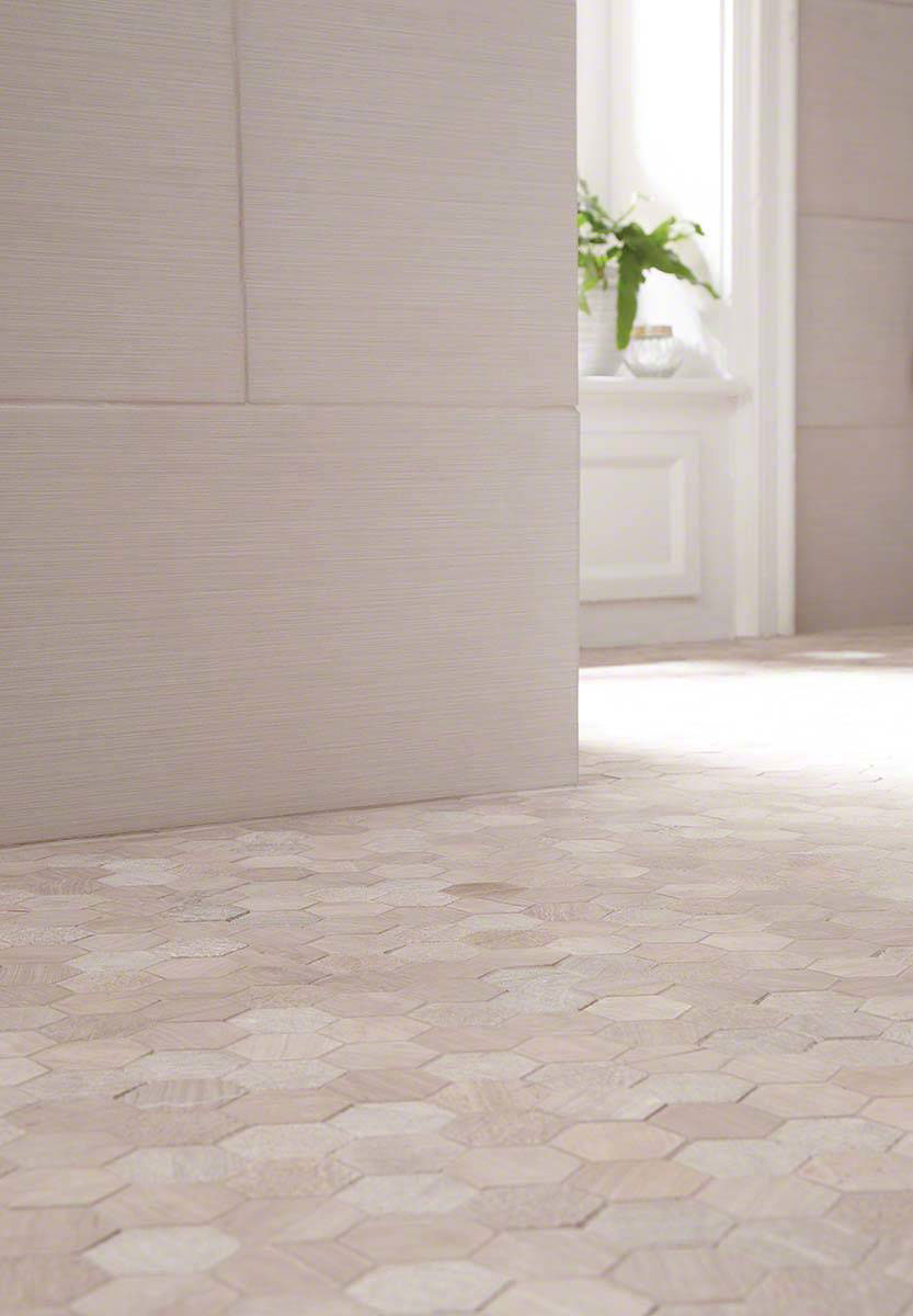 Honey Comb Multi Finish 2'' Mosaic Tile flooring in bathroom
