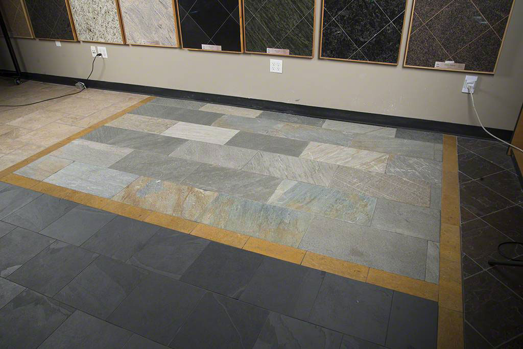 Golden White Quartzite floor in showroom
