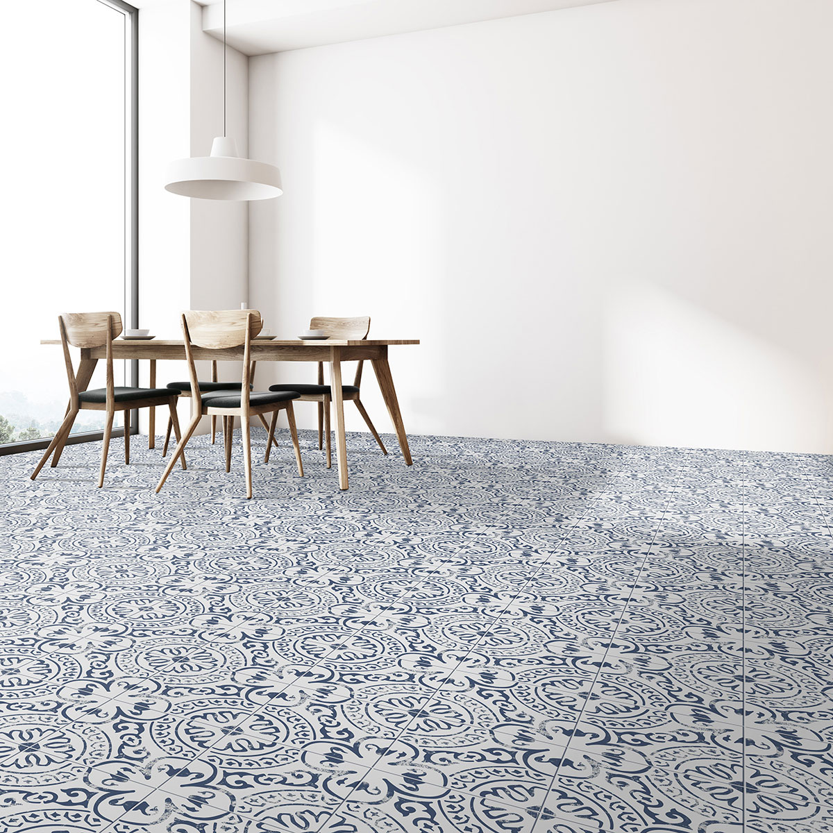 Kenzzi Indigo Encaustic Tile dining room floor