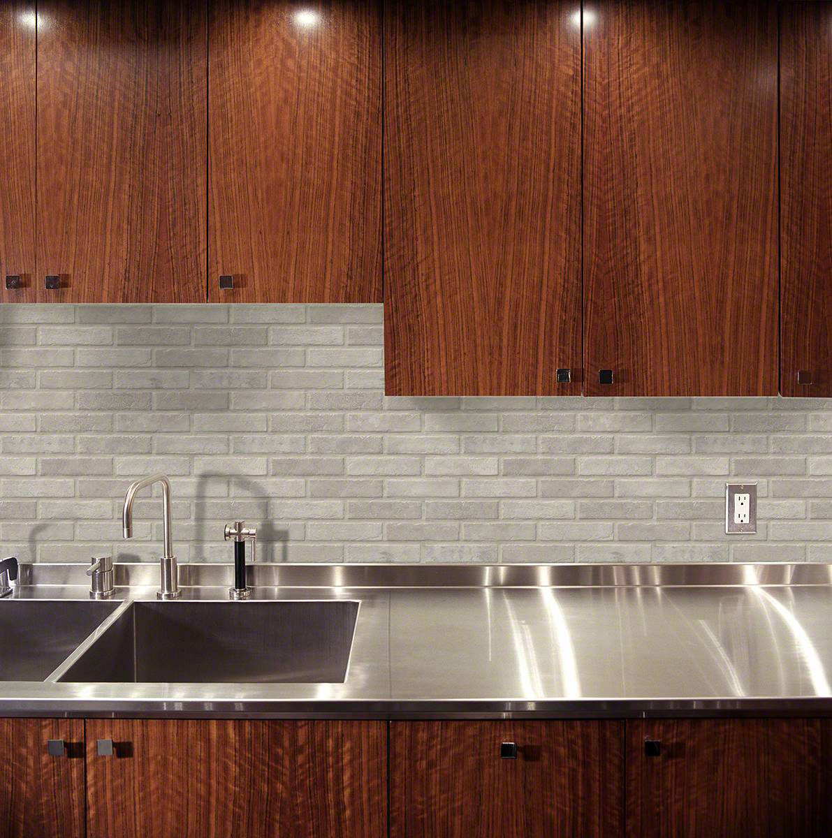 Brickstone Ivory 2x10 Brick Tile wall in kitchen