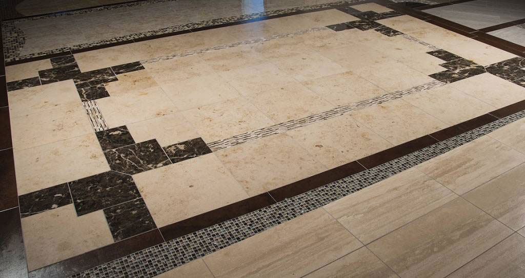 Emperador Marble Blend Bamboo Pattern flooring in hall