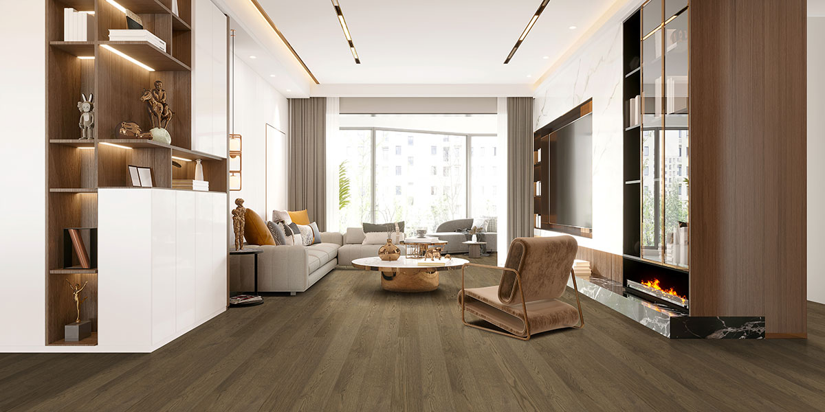 Clayborne Engineered Hardwood Flooring in living room