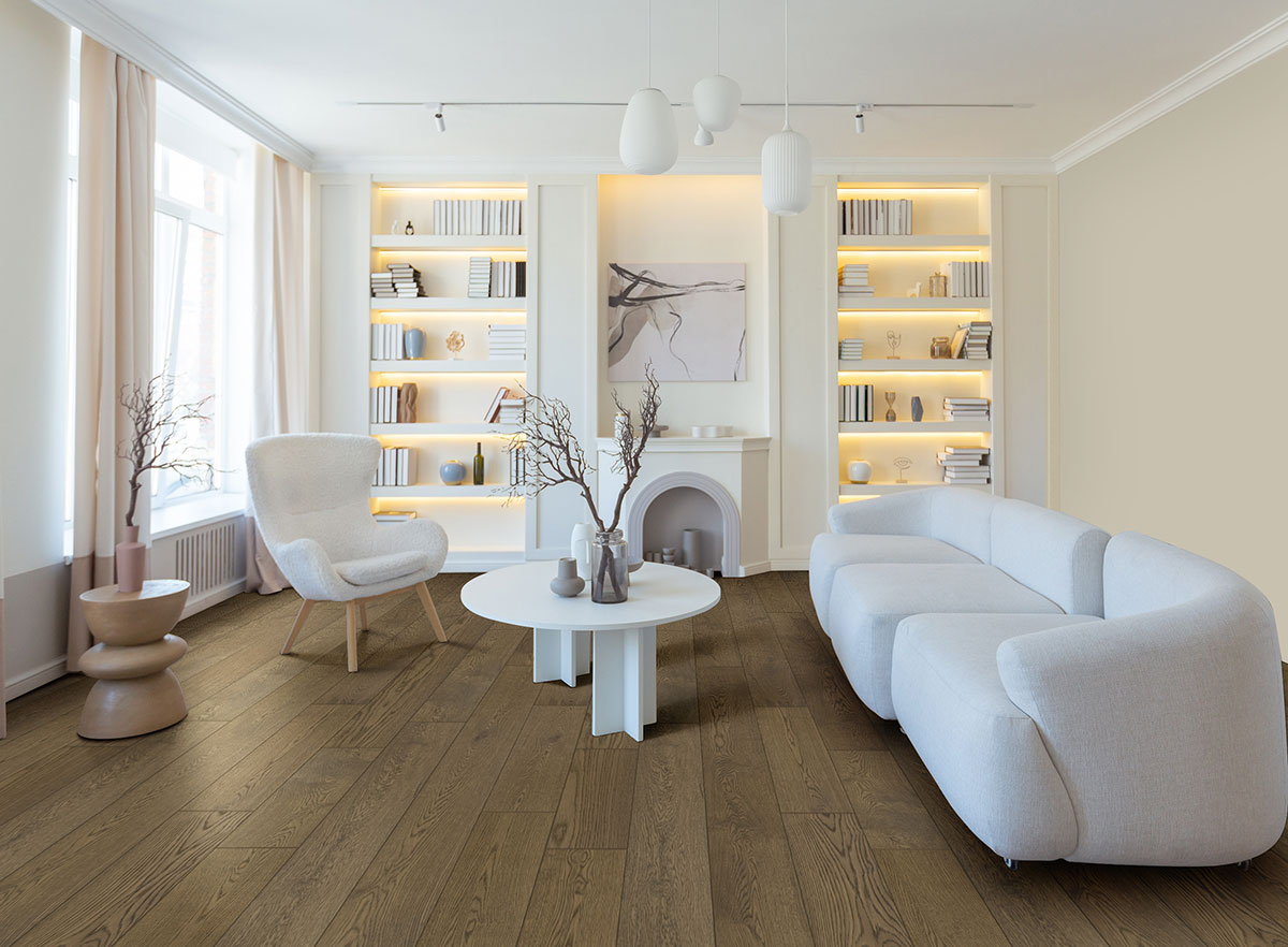 Clayborne Engineered Hardwood Flooring in living room