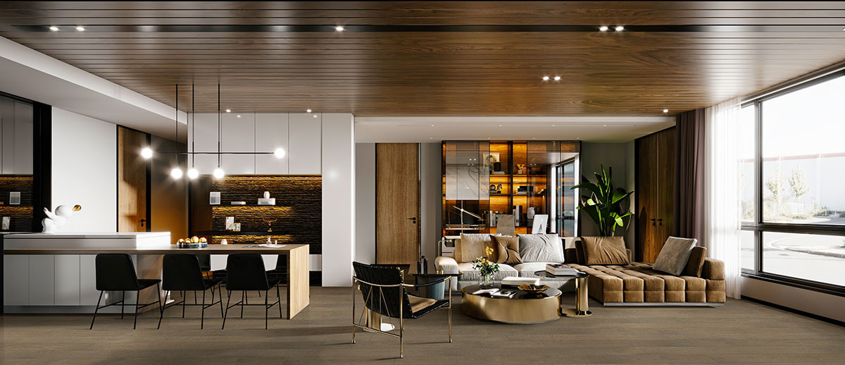 Wayland Engineered Hardwood Flooring in kitchen and living room