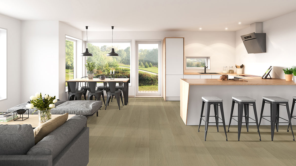 Whitlock Engineered Hardwood Flooring in kitchen and living room