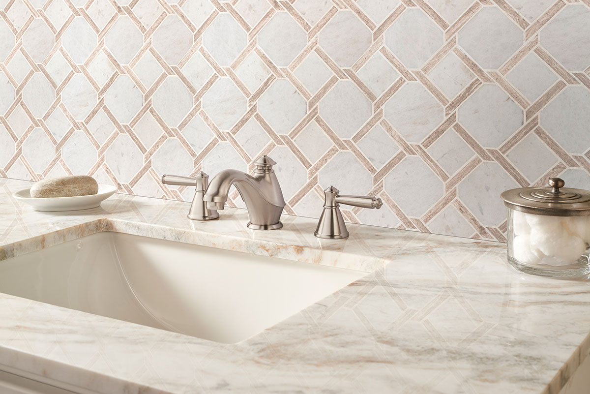 Marbella Lynx Polished Marble Tile wall in bathroom