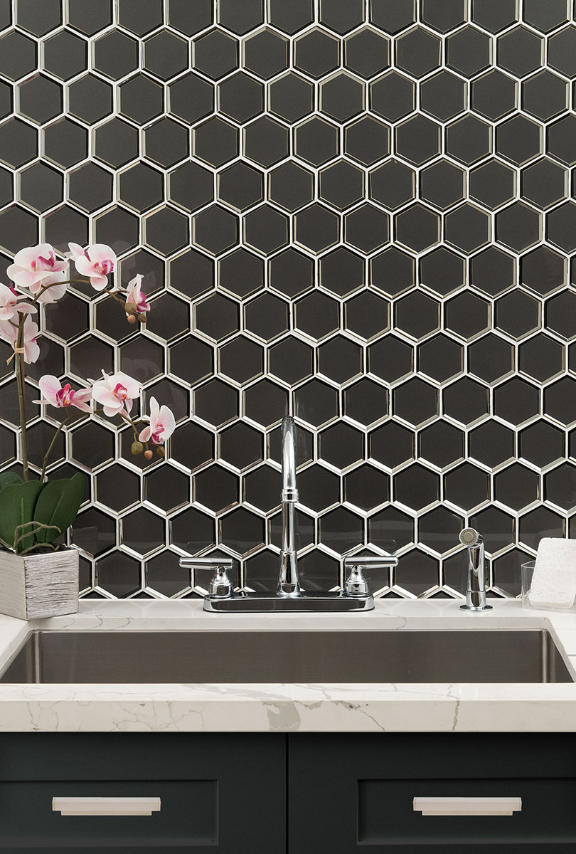 Metallic Gray Beveled 3" Hexagon Mosaic Tile