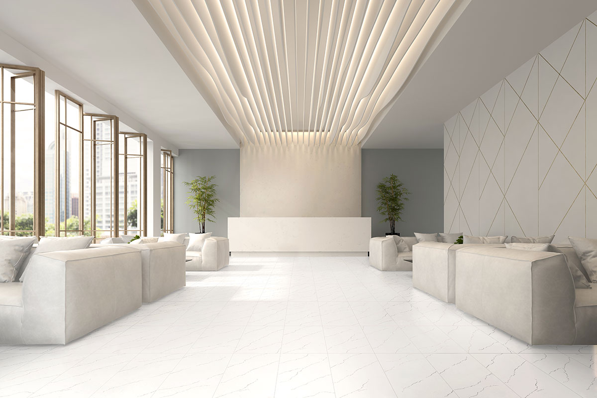 Miraggio Gold Porcelain Tile floor in reception area
