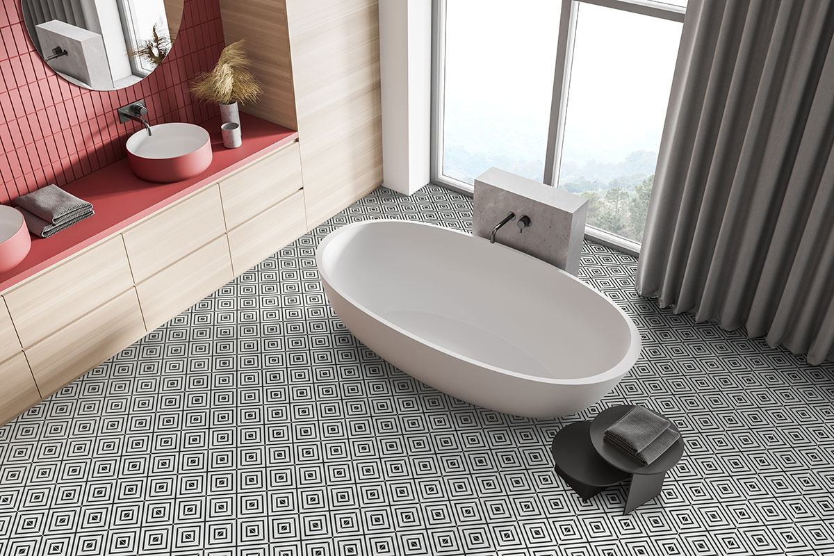 Modena Encaustic Tile flooring in bathroom